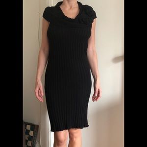 ❤️Unique Black Ribbed Sleeveless Midi Dress Knit M